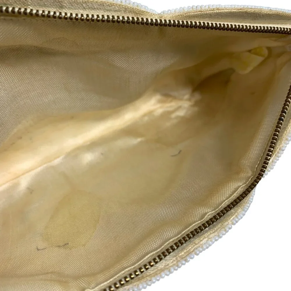 La Regale Vintage Ivory Beaded Sequin Floral Evening Clutch Purse With Box
